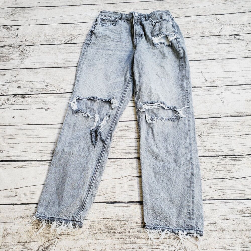 American Eagle Jeans Womens 2 Mom Jean High Rise Distressed Ripped